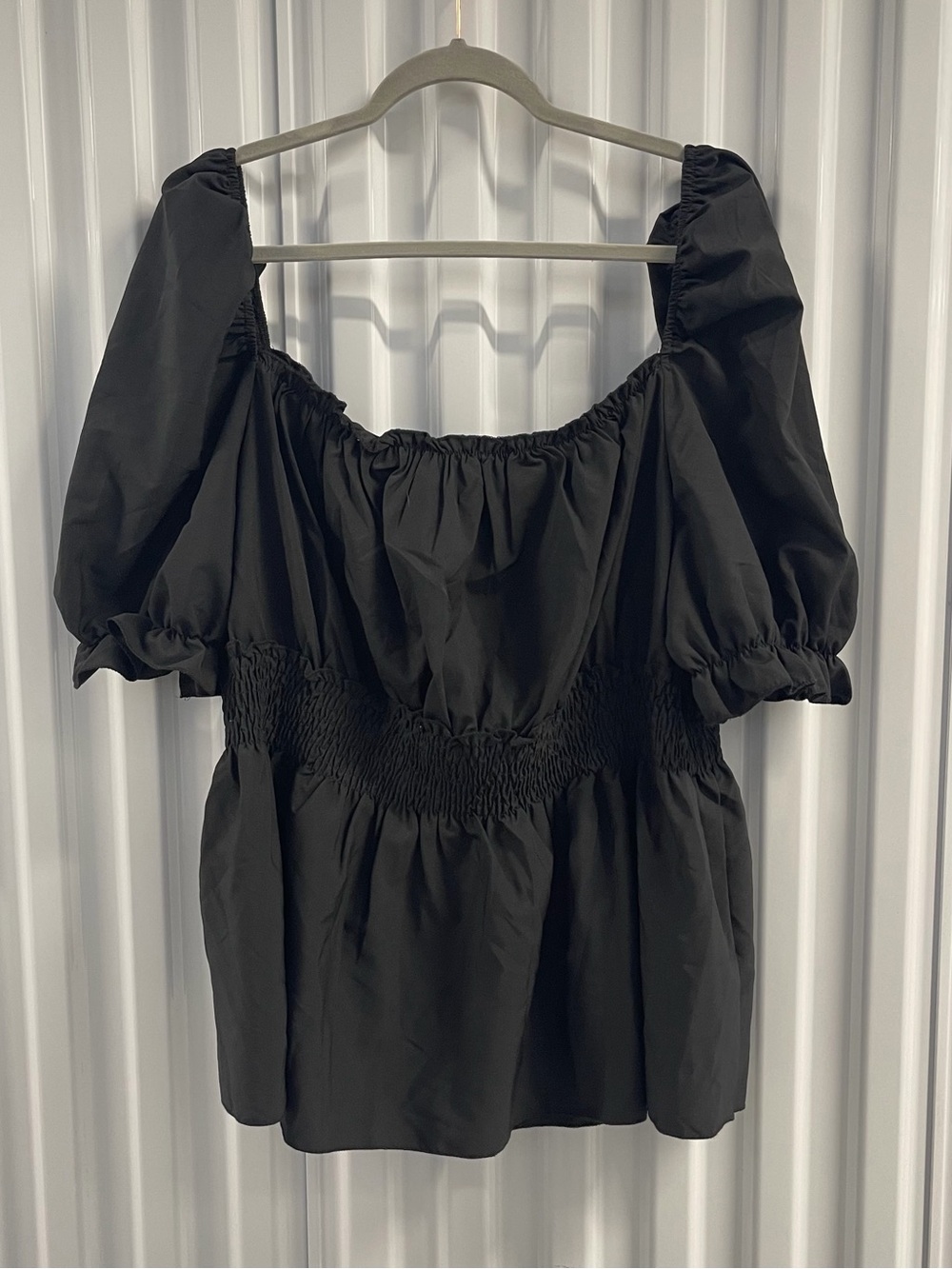 Shein Black Puff-Sleeve Smocked Waist Women’s Top Size 4XL